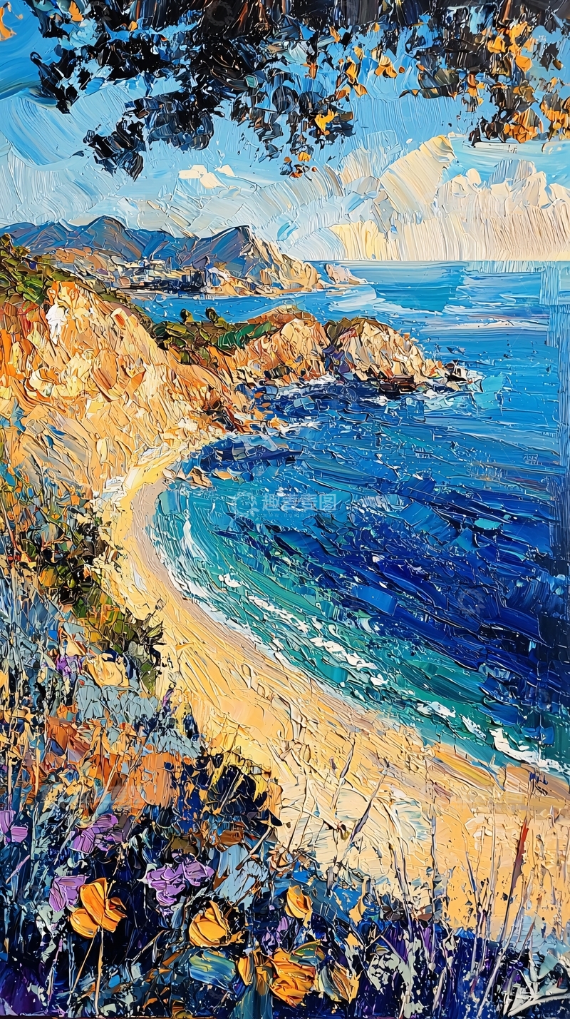 高清大图下载【趣麦麦图】海岸油画风景