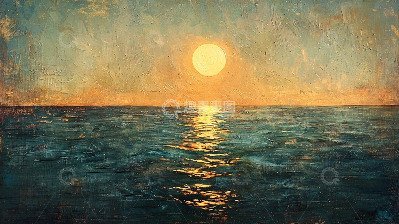 高清大图下载【趣麦麦图】平静海面上的金色日落