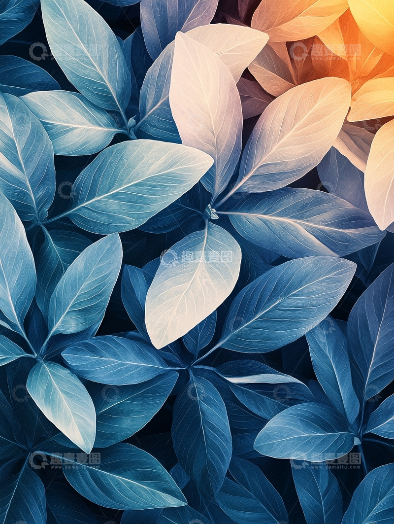 高清大图下载【趣麦麦图】蓝色调植物叶片特写