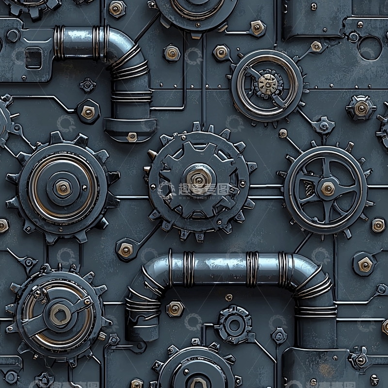 高清大图下载【趣麦麦图】复杂齿轮和管道的工业纹理