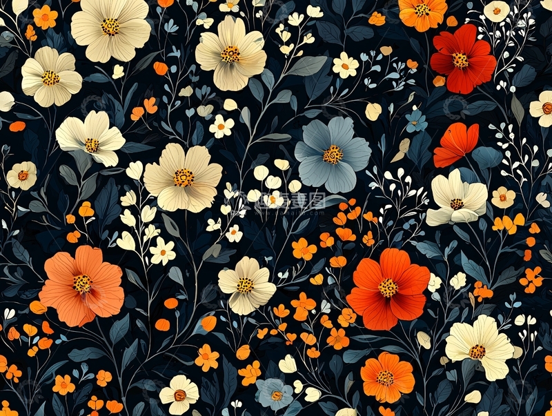 高清大图下载【趣麦麦图】繁花盛开的深色背景图案