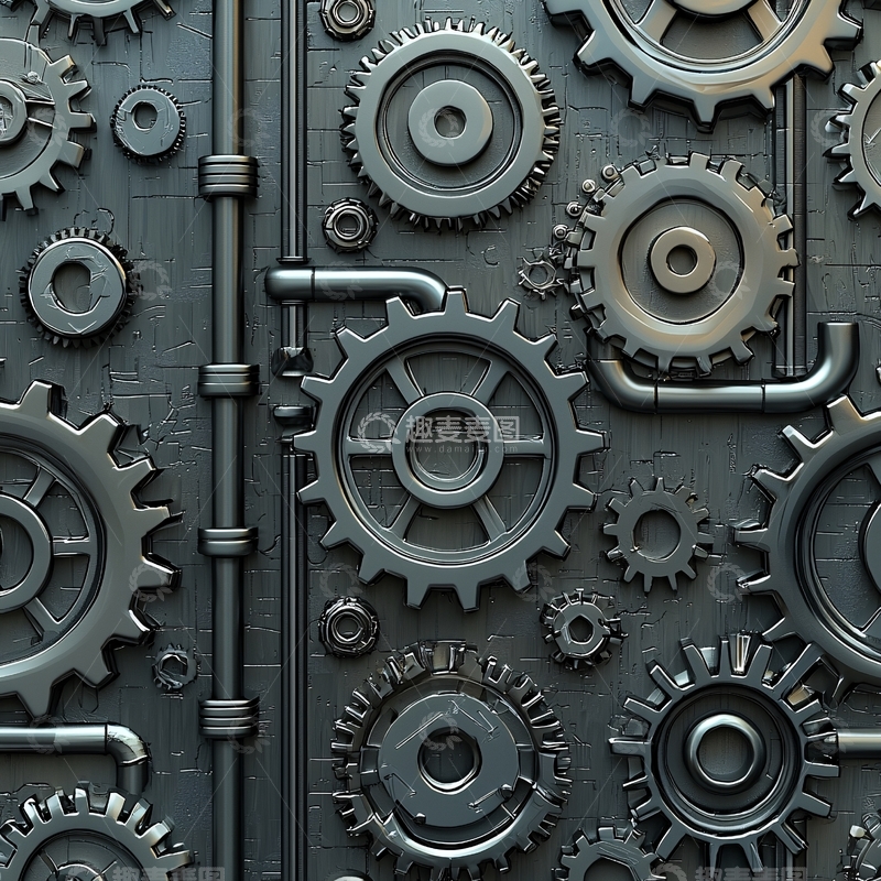 高清大图下载【趣麦麦图】金属齿轮与管道机械装置