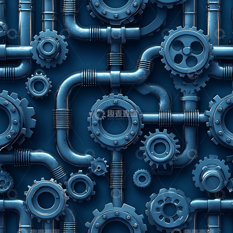 高清大图下载【趣麦麦图】蓝色齿轮管道错综复杂