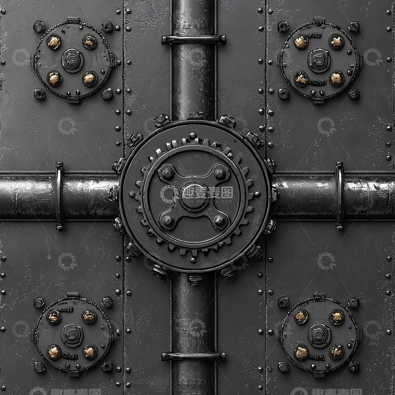 高清大图下载【趣麦麦图】机械齿轮和金属管道组成的墙面