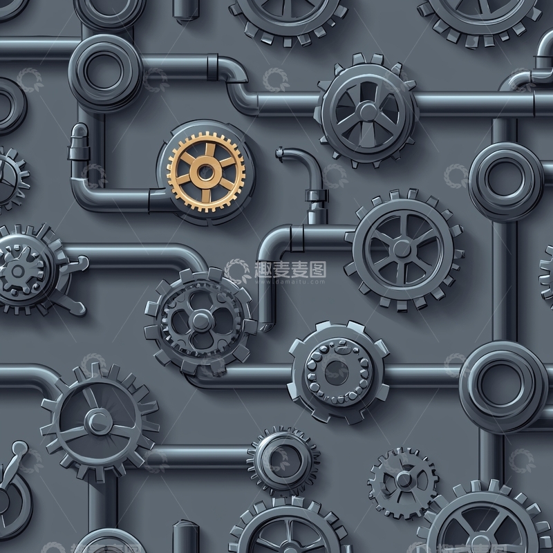 高清大图下载【趣麦麦图】机械齿轮与管道的复杂连接