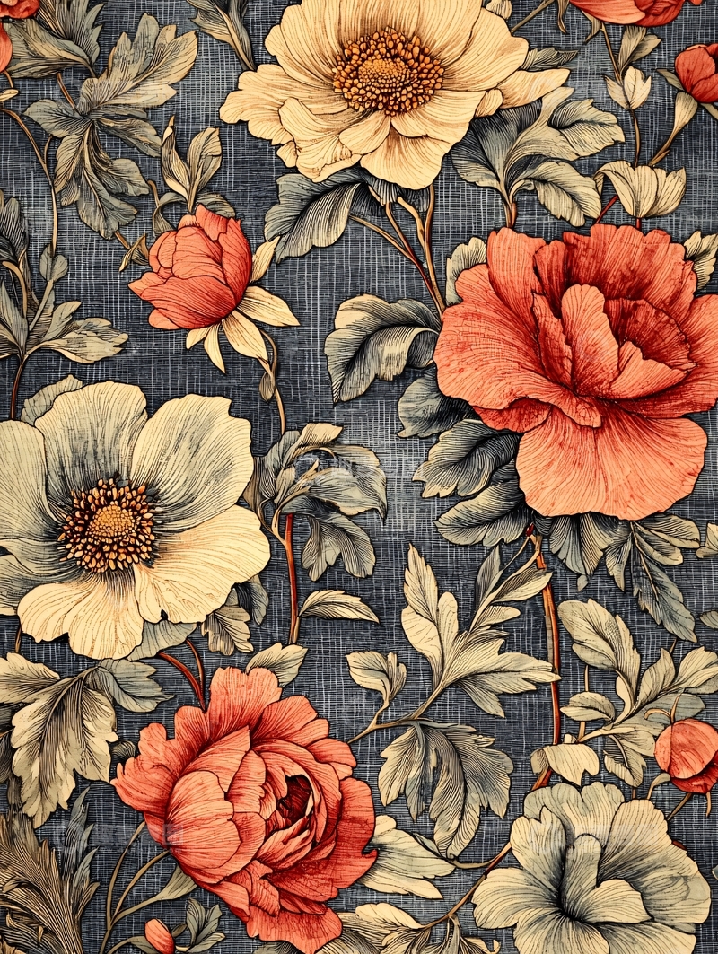 高清大图下载【趣麦麦图】复古花卉纹样壁纸