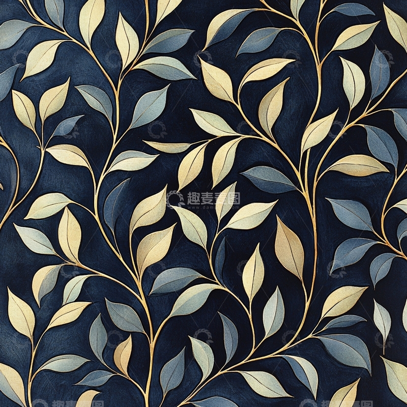高清大图下载【趣麦麦图】深蓝色背景上的金色叶子