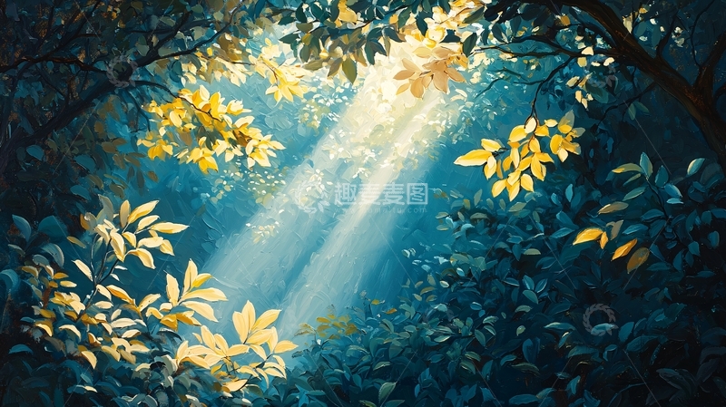 高清大图下载【趣麦麦图】森林光线穿透树叶