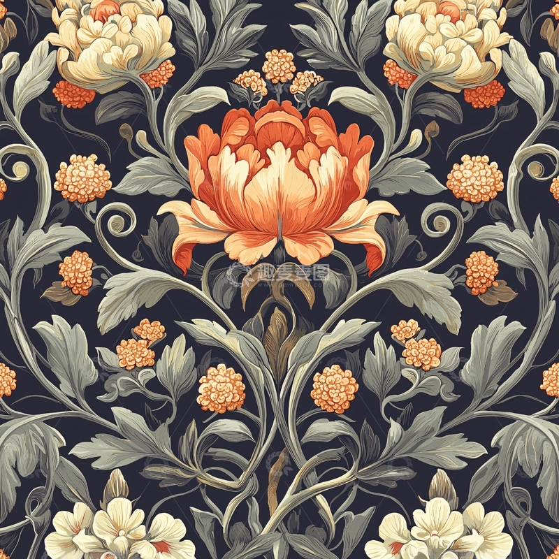 高清大图下载【趣麦麦图】繁复花卉图案壁纸