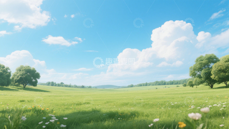 高清大图下载【趣麦麦图】蓝天白云草地1