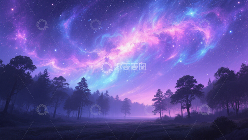 高清大图下载【趣麦麦图】紫红色星空背景