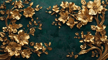 金色花朵在绿色背景上