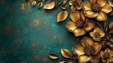 金色花朵与绿松石背景