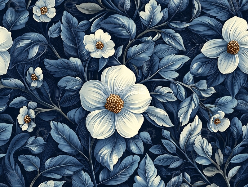 高清大图下载【趣麦麦图】蓝色花卉图案壁纸