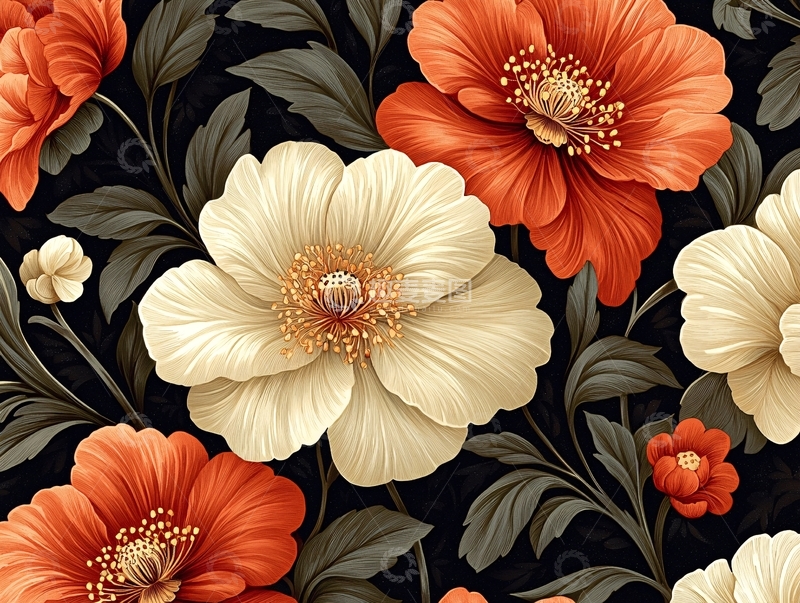 高清大图下载【趣麦麦图】橙色和米色花朵的深色背景