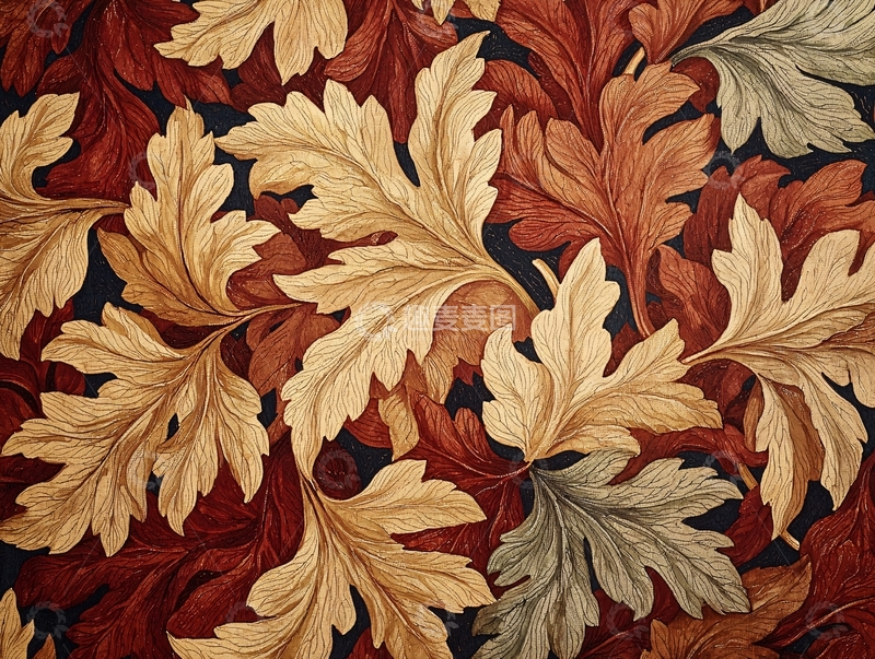 高清大图下载【趣麦麦图】秋叶图案复古壁纸