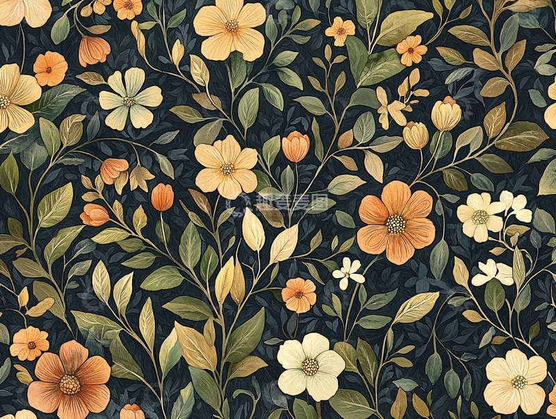 高清大图下载【趣麦麦图】复古花卉植物平铺