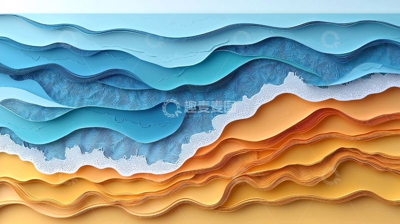 高清大图下载【趣麦麦图】纸艺海浪沙滩
