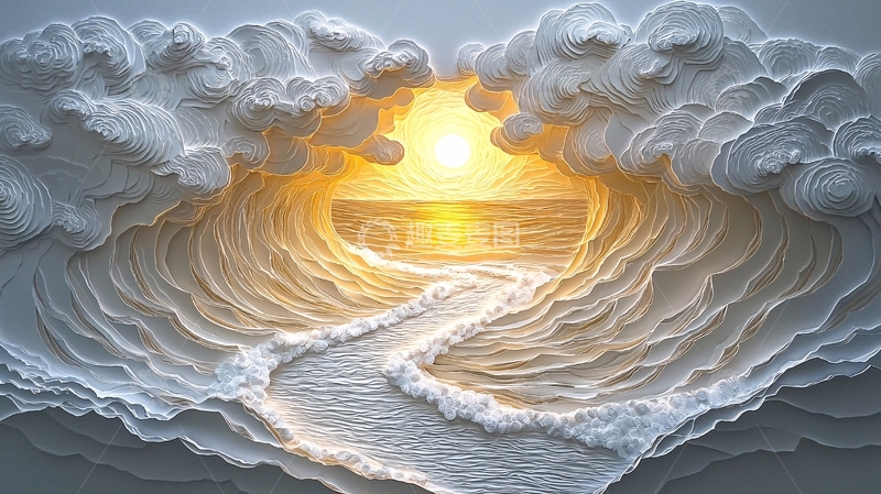 高清大图下载【趣麦麦图】波涛汹涌的海洋日落