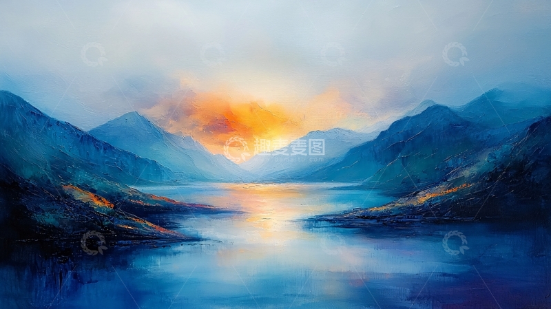 高清大图下载【趣麦麦图】湖光山色日出美景