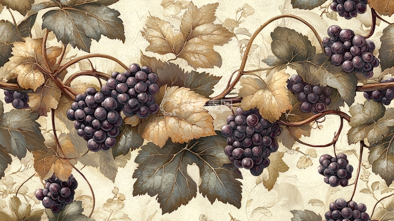 高清大图下载【趣麦麦图】水彩葡萄藤蔓和叶子