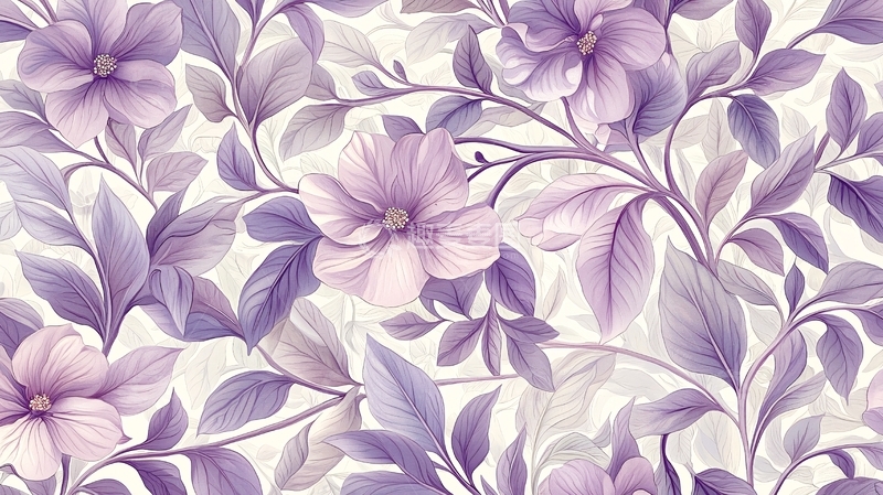 高清大图下载【趣麦麦图】淡紫色花卉壁纸图案