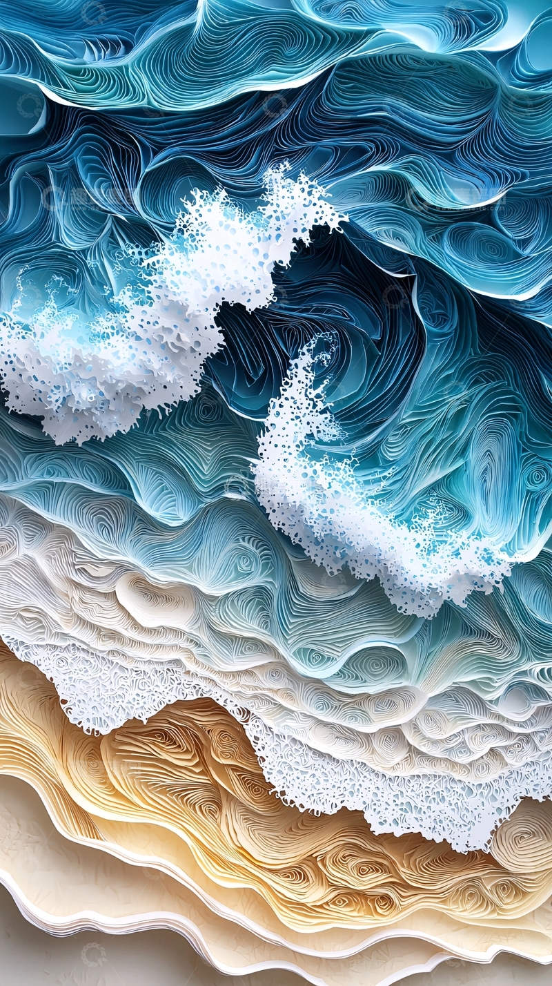 高清大图下载【趣麦麦图】海浪拍打沙滩的纹理艺术