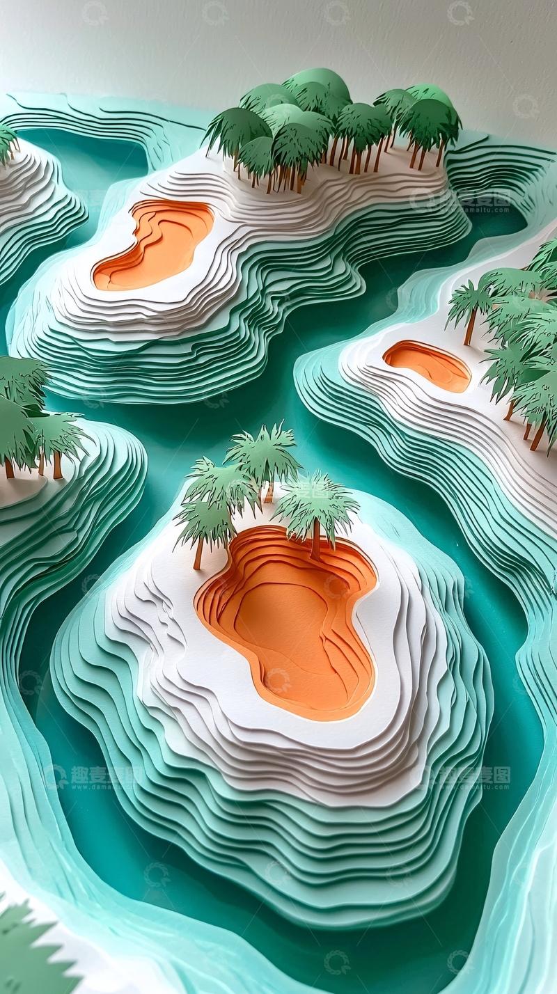 高清大图下载【趣麦麦图】纸艺热带岛屿微缩景观