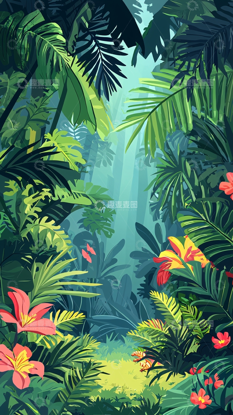 高清大图下载【趣麦麦图】茂密热带雨林插画
