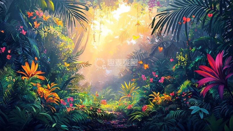 高清大图下载【趣麦麦图】热带雨林鲜花丛生