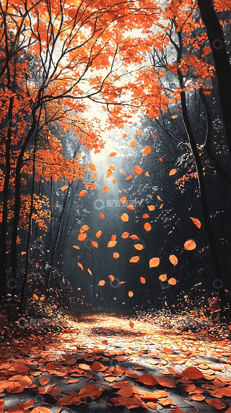 高清大图下载【趣麦麦图】秋日落叶小路