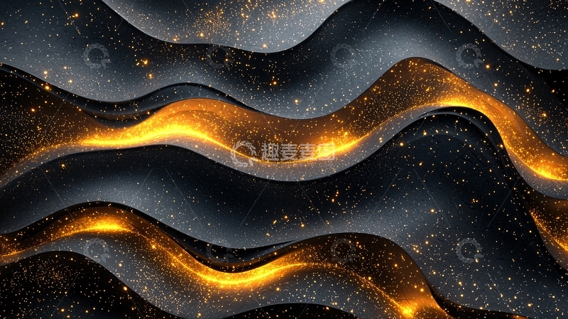 高清大图下载【趣麦麦图】黑色金色流体波纹背景