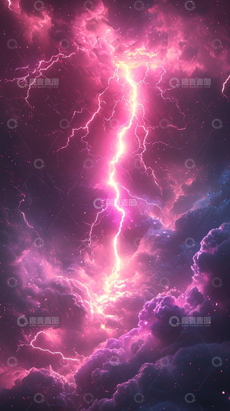 高清大图下载【趣麦麦图】粉色闪电穿透云层