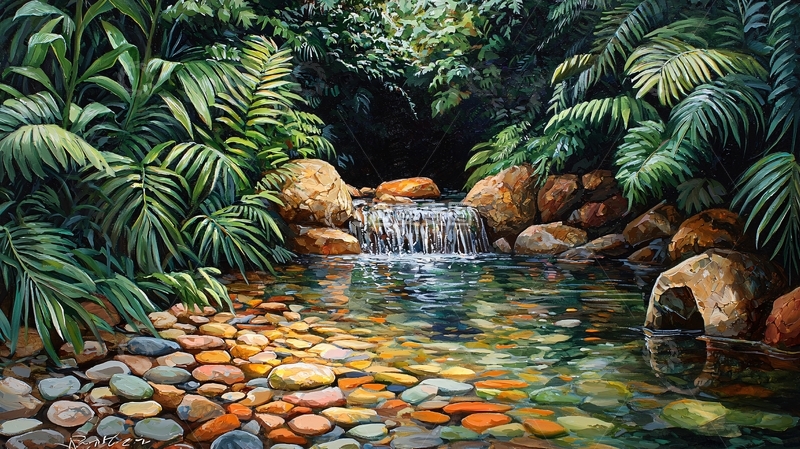 高清大图下载【趣麦麦图】热带雨林小溪流水潺潺