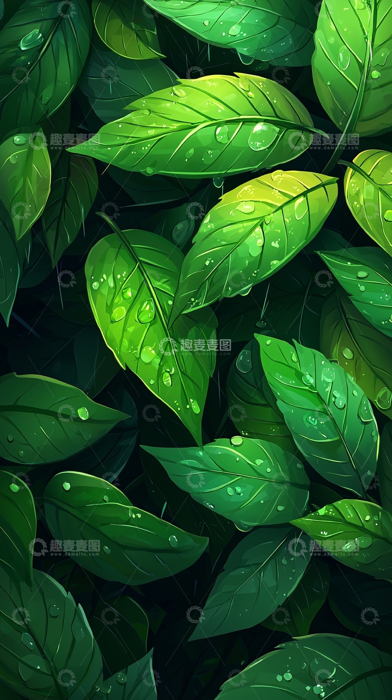 高清大图下载【趣麦麦图】绿叶上的水珠