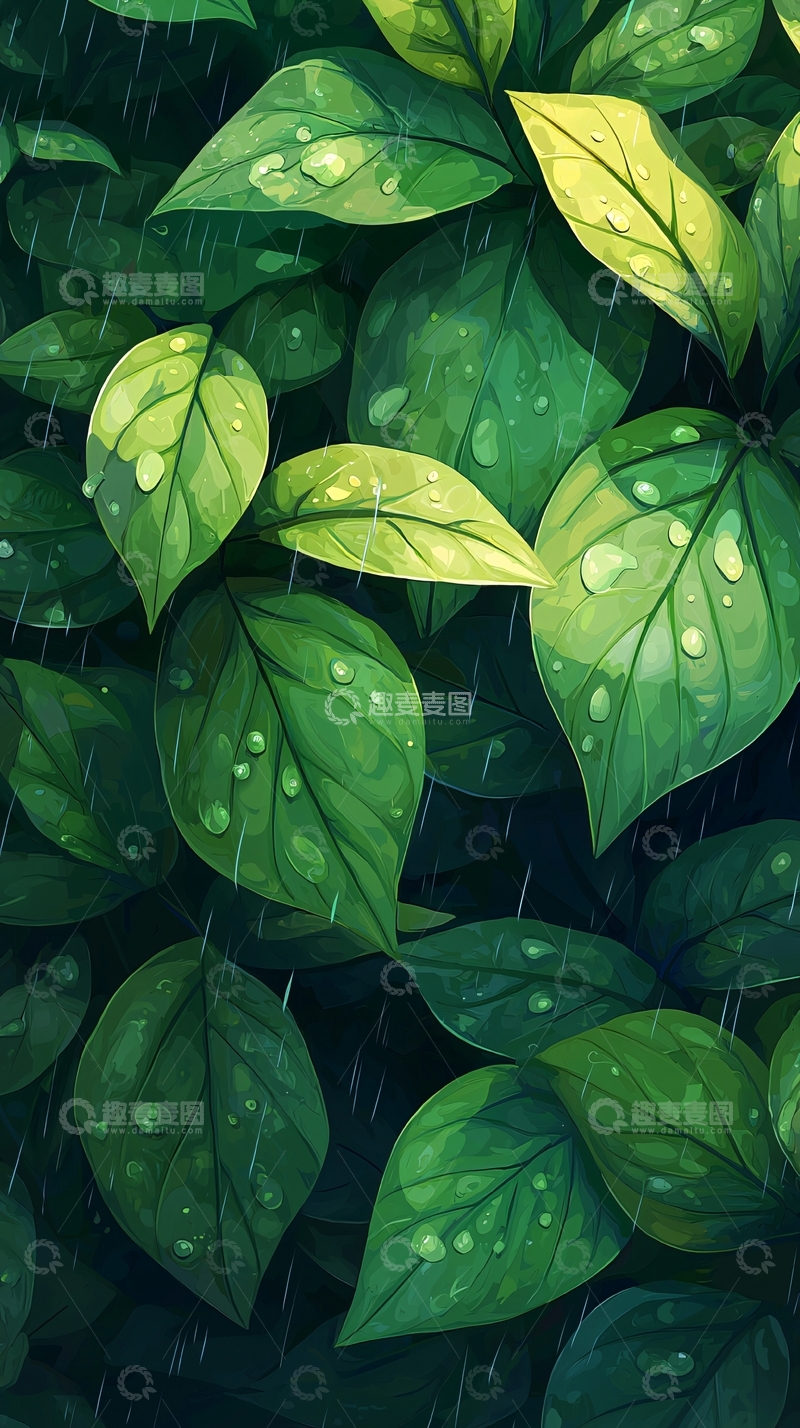 高清大图下载【趣麦麦图】雨后绿叶水滴清新背景