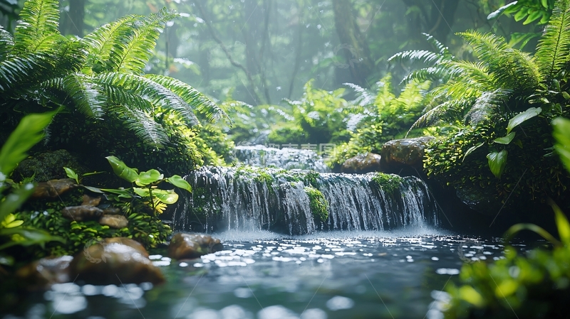 高清大图下载【趣麦麦图】热带雨林小瀑布