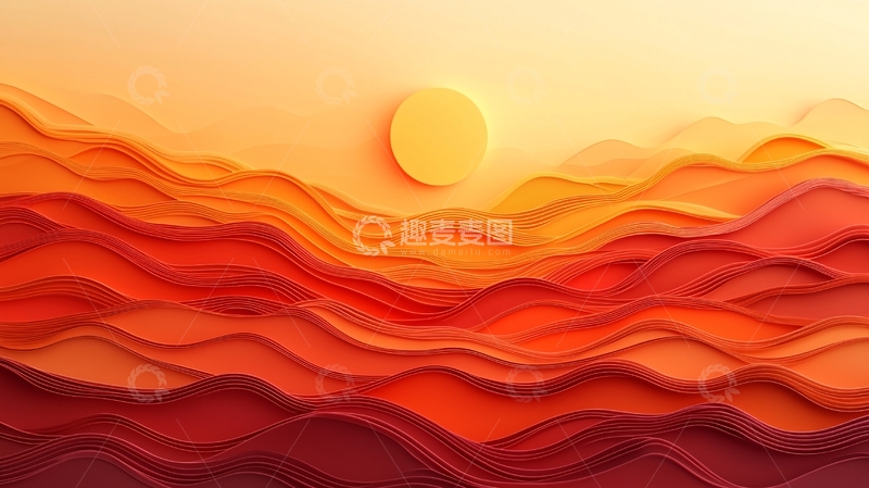 高清大图下载【趣麦麦图】抽象日落山峦叠嶂