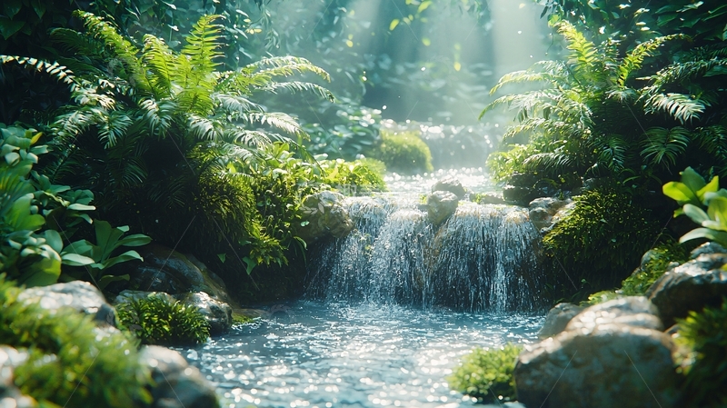 高清大图下载【趣麦麦图】绿意盎然的瀑布景观