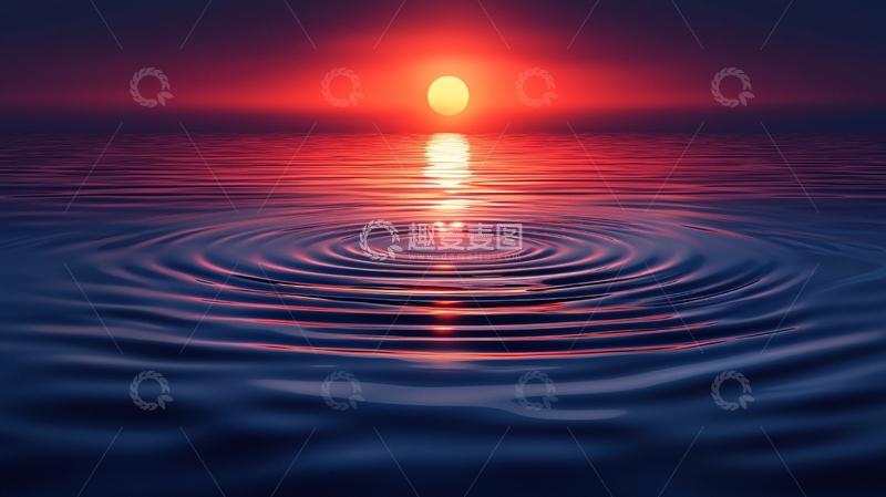 高清大图下载【趣麦麦图】宁静海面日落景色