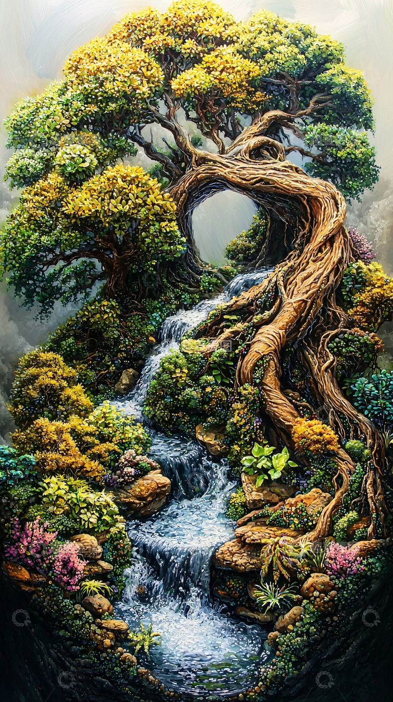 高清大图下载【趣麦麦图】梦幻树木和瀑布景观