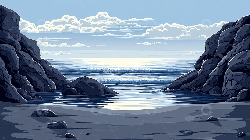 高清大图下载【趣麦麦图】海边岩石间的平静海湾