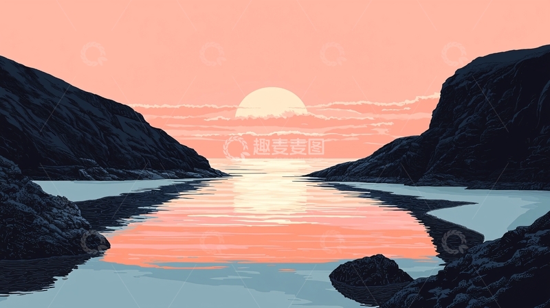 高清大图下载【趣麦麦图】宁静的海湾日落