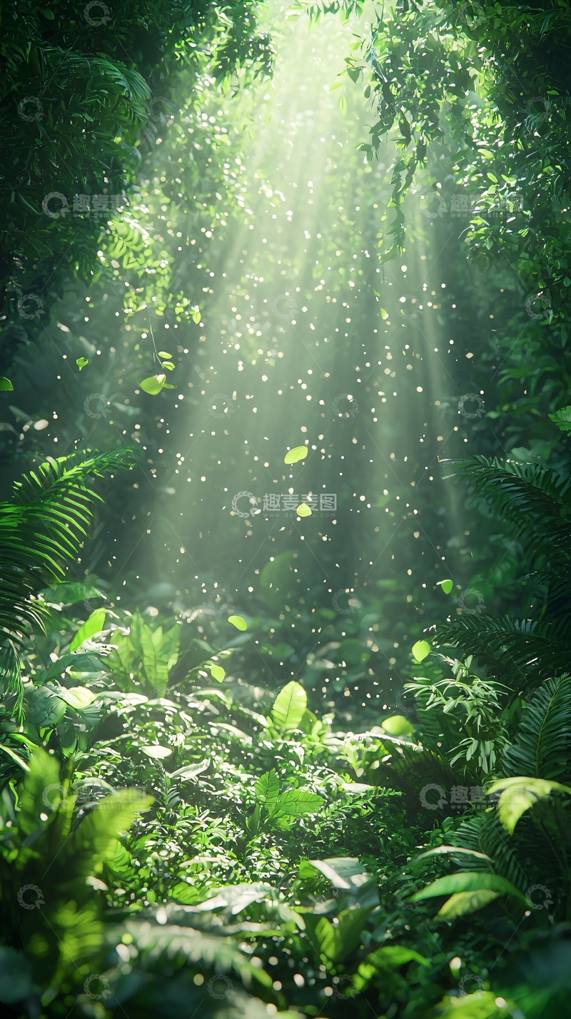 高清大图下载【趣麦麦图】阳光穿透绿色森林