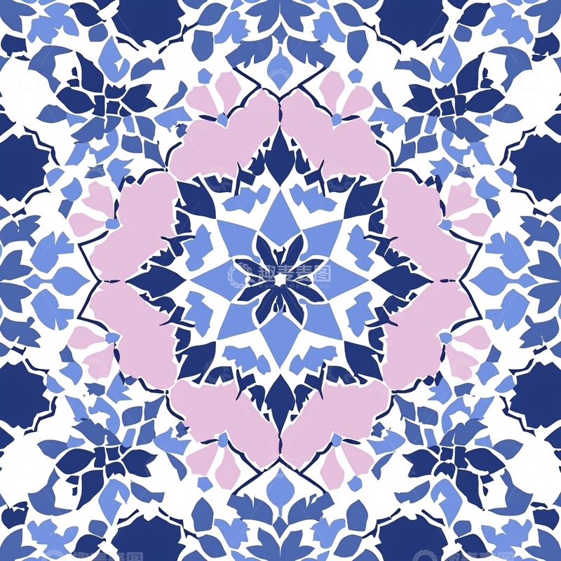 高清大图下载【趣麦麦图】蓝色粉色花卉图案