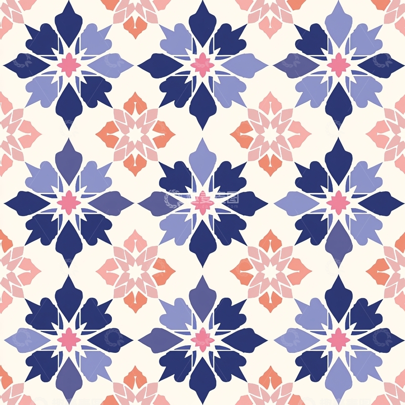 高清大图下载【趣麦麦图】蓝色粉色花朵重复图案