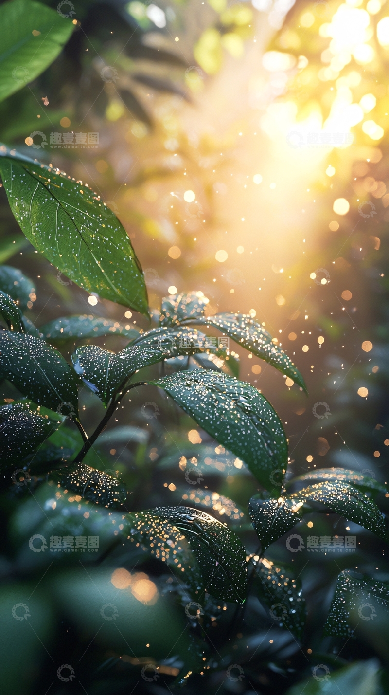 高清大图下载【趣麦麦图】清新绿叶阳光洒落