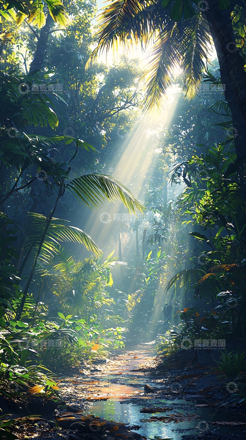 高清大图下载【趣麦麦图】热带雨林阳光透过树叶