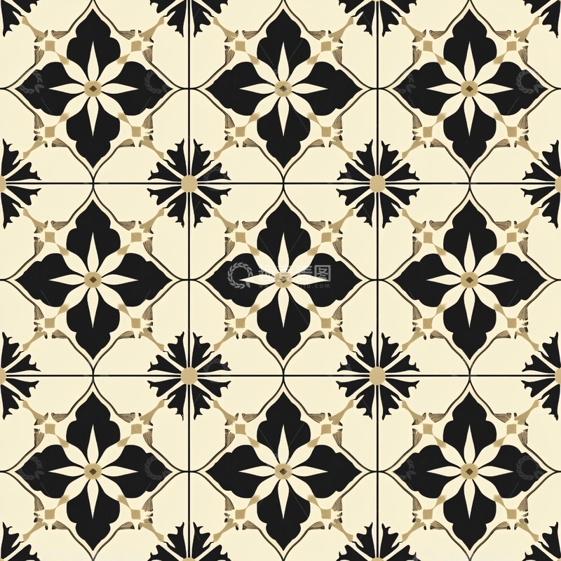 高清大图下载【趣麦麦图】米色底黑色花纹瓷砖