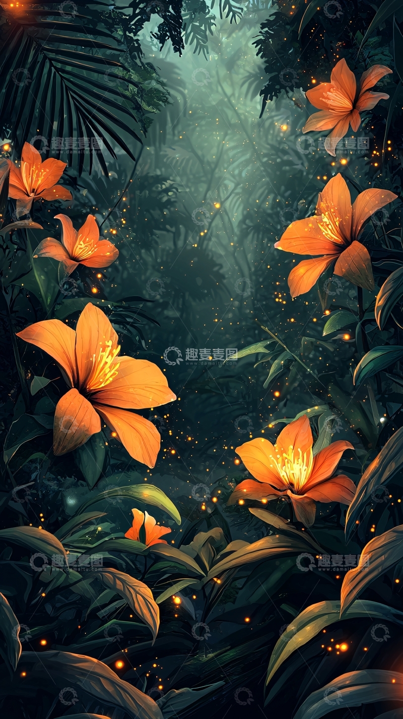 高清大图下载【趣麦麦图】热带雨林中的橙色花朵